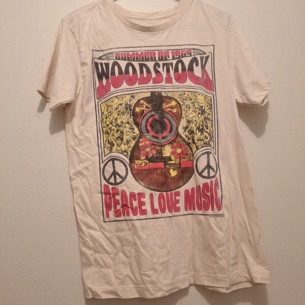 Vintage style Woodstock 1969 short sleeve sand color shirt 130639